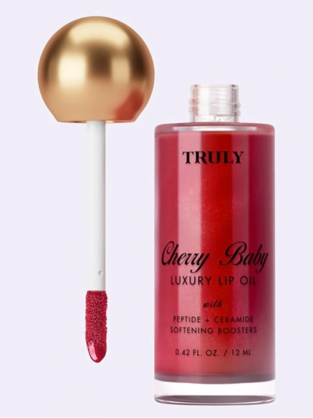 NEW TRULY Cherry Baby Luxury Lip Oil 0.42 fl oz  Peptide + Ceramide Red Tint